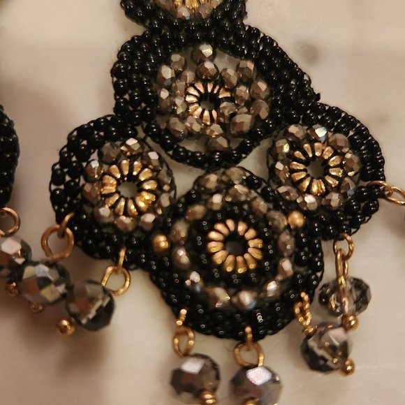 Bohemian Seed Bead & Crystal Long Beaded Chandelier Earrings - Picture 2 of 6